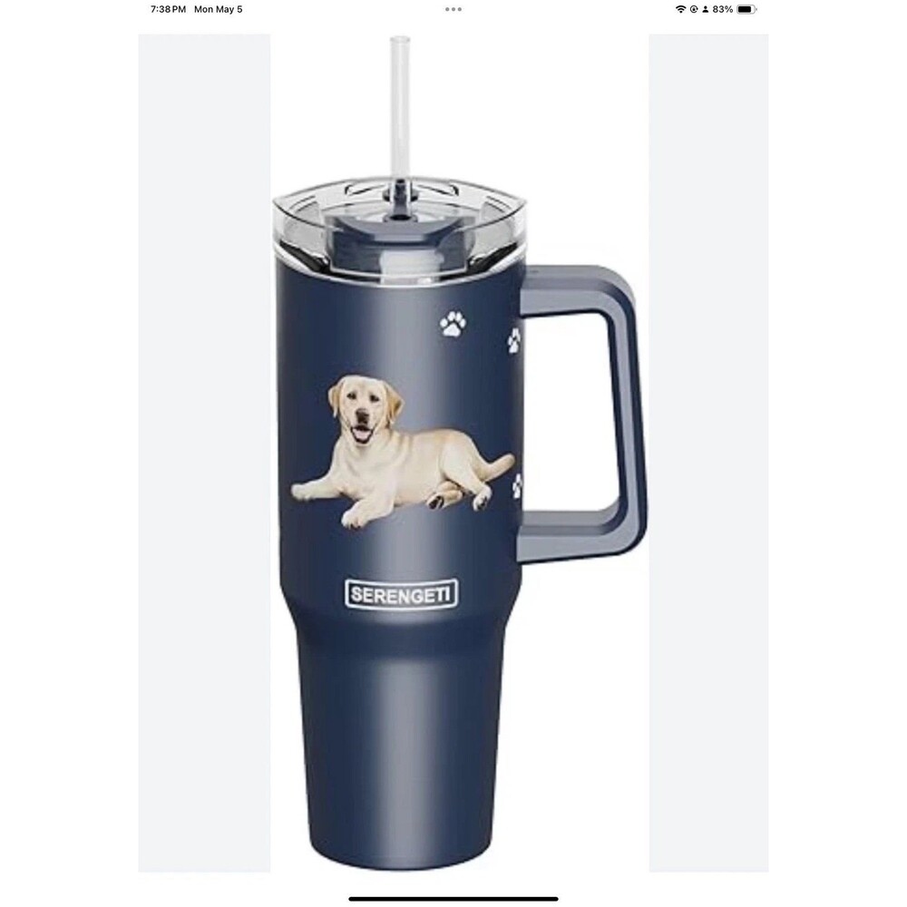 Serengeti Yellow Lab Dog Stainless Steel Tumbler 40 Oz with Handle, Straw & Lid